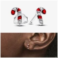 PANDORA EARRING - SPARKLING RED CANDY CANE STUD - ONE SIZE