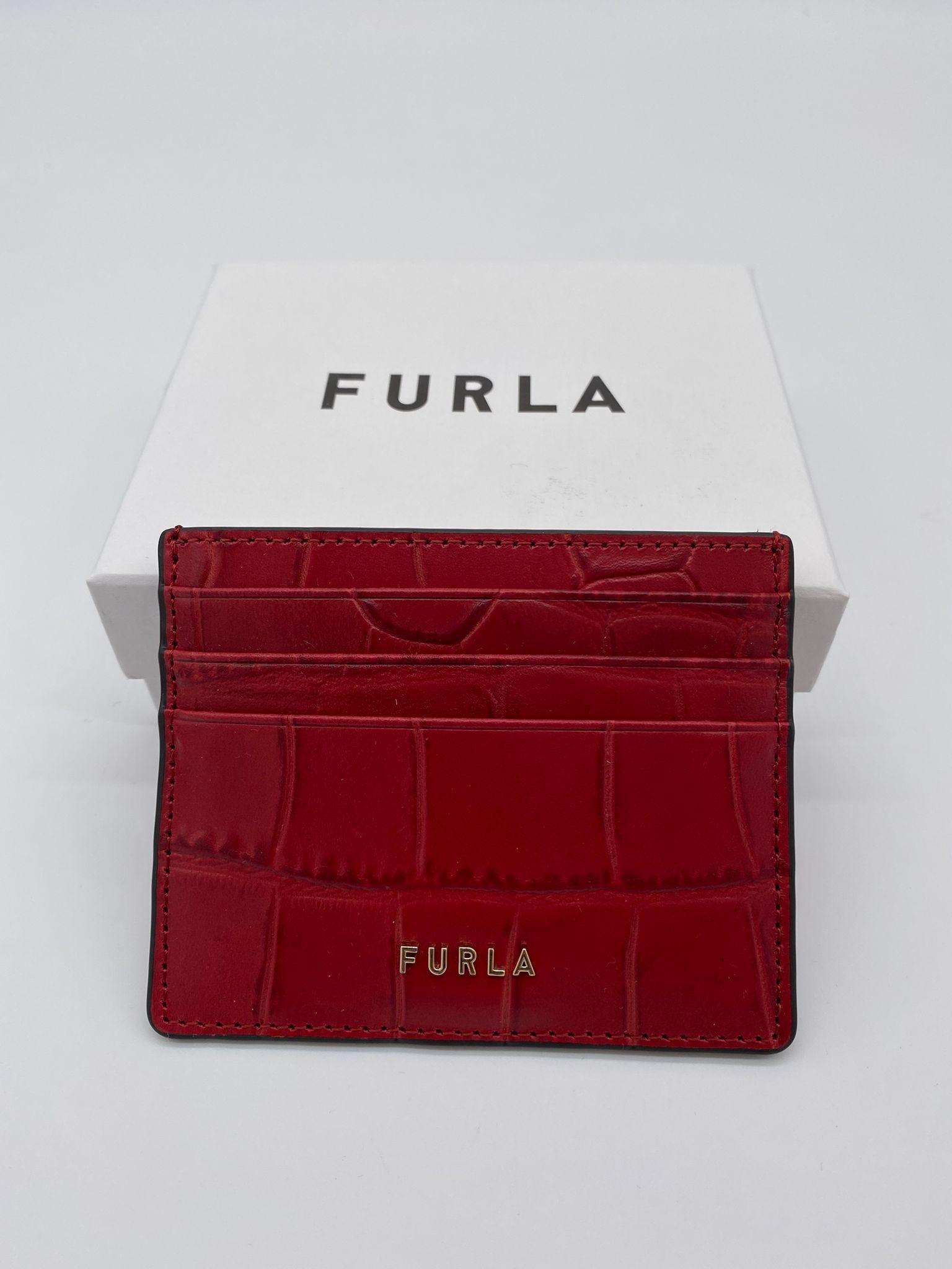 Furla Card Holder - Croco Cabernet - One Size