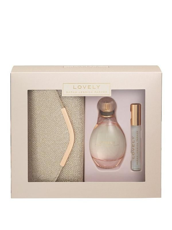 SARAH JESSICA PARKER Lovely Perfume set of 3 - Gold - 100 ml EDP / 10 ml EDP Rollerball / Clutch Bag 18x10cm