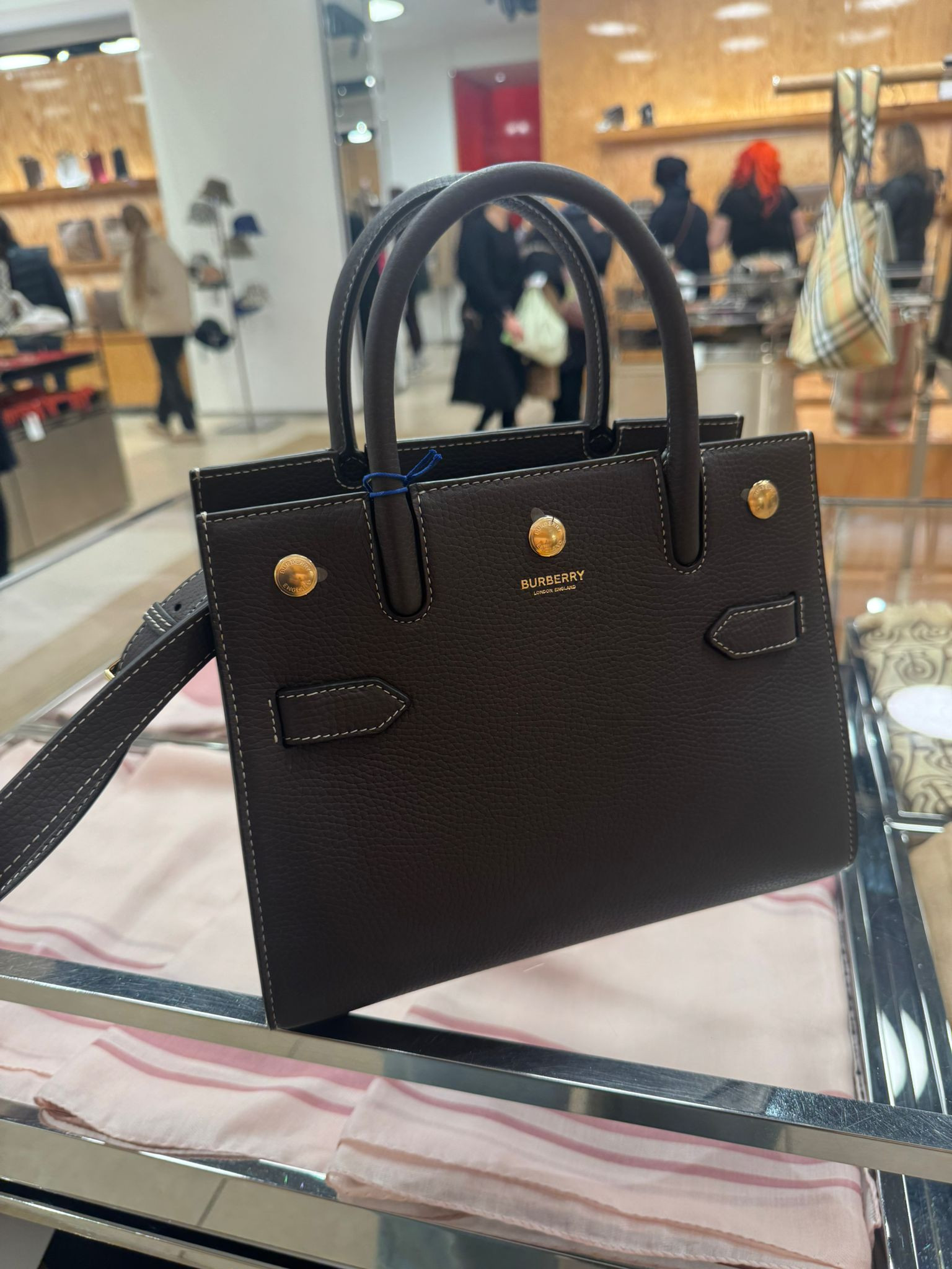 Burberry Double Handle with long strap  - Dark Clay - Medium