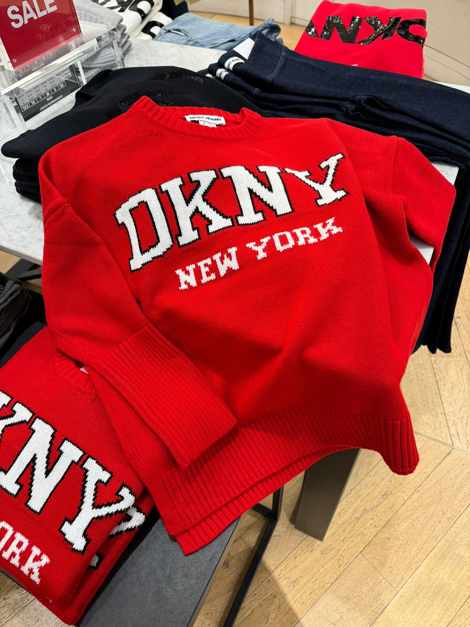 DKNY Logo Knit Sweater - Red Light / Ivory - DJ4R0362 / Size L