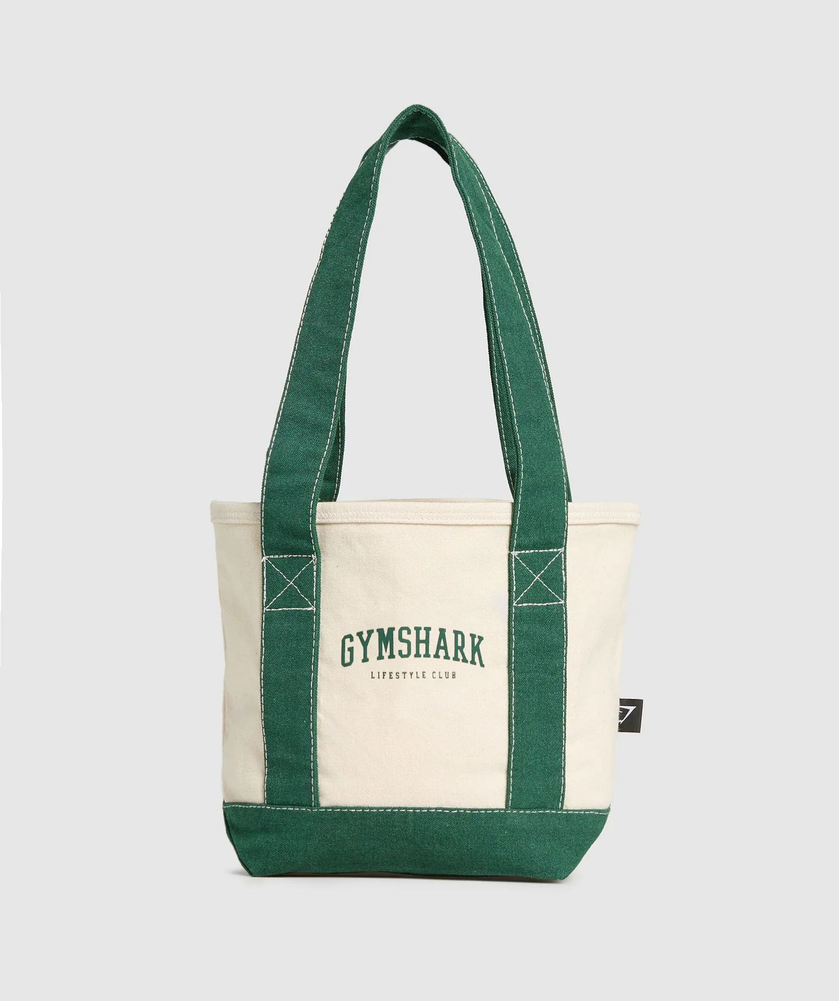 GYMSHARK COLLEGIATE TOTE - OAT WHITE/CLASSIC GREEN - MINI / 30 X 20 X 11.5 CM