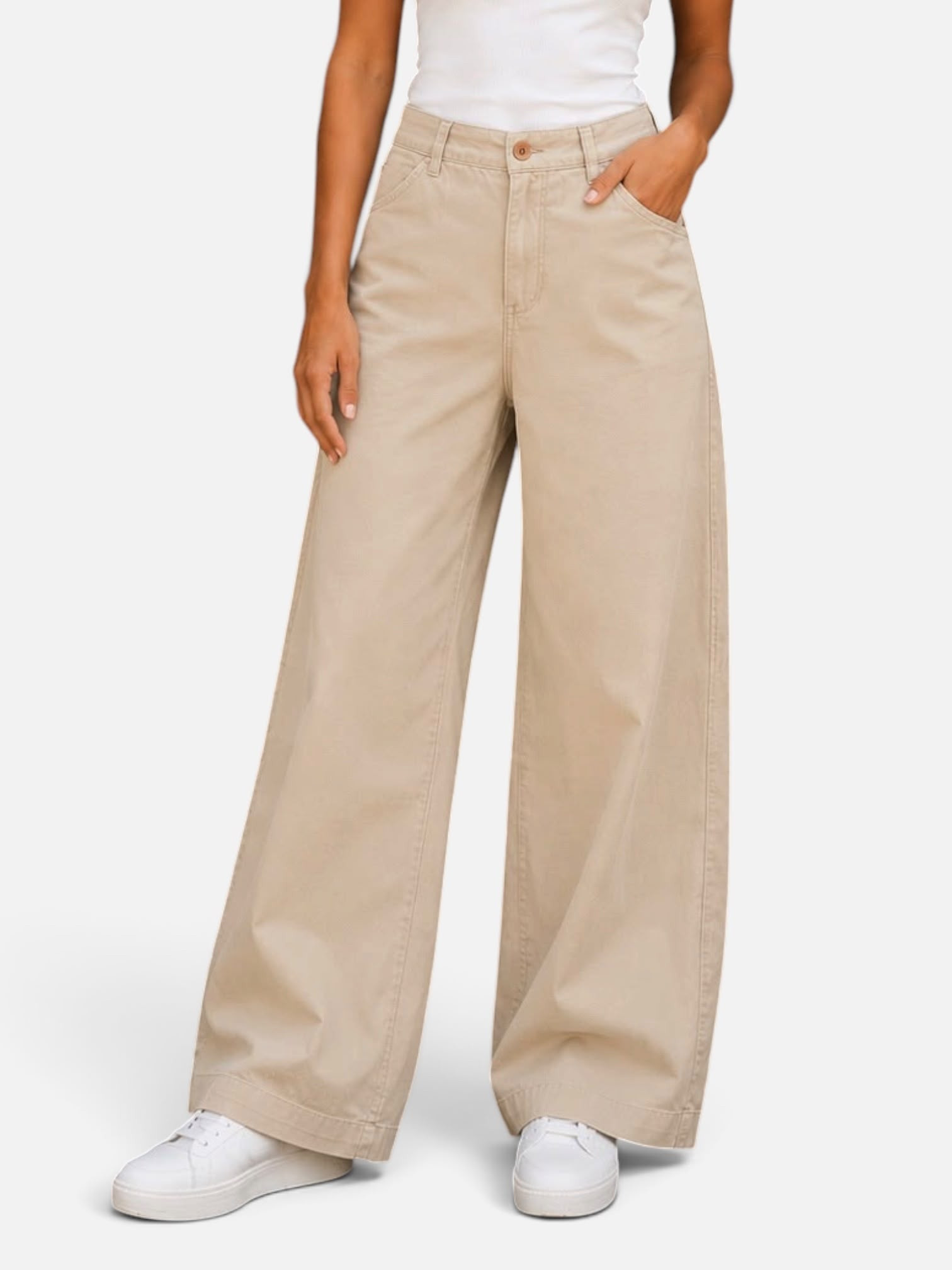 Women Wide Leg - Half Elastic Light Taupe - Size 36
