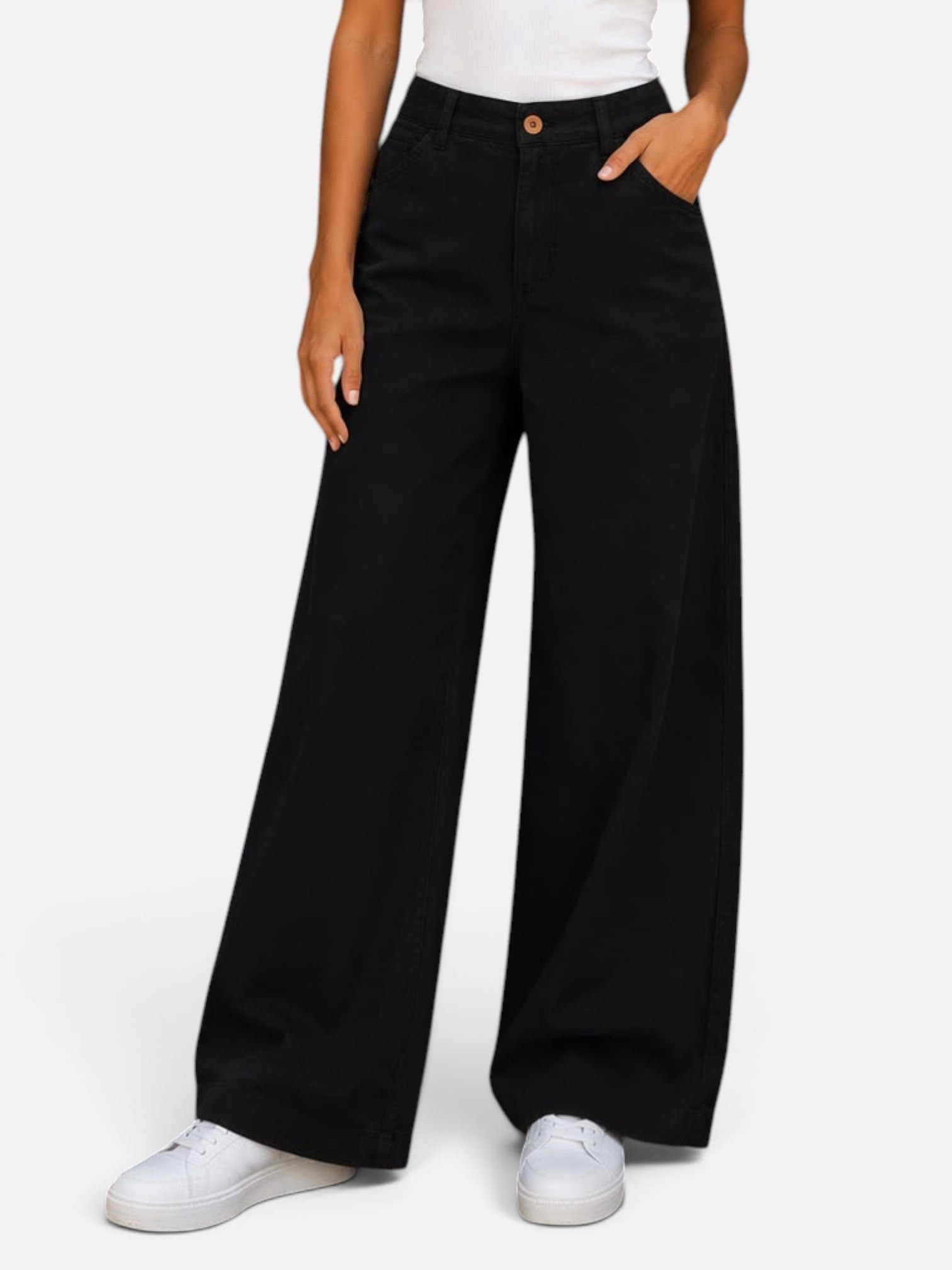 Women Wide Leg - Half Elastic Black - Size 36
