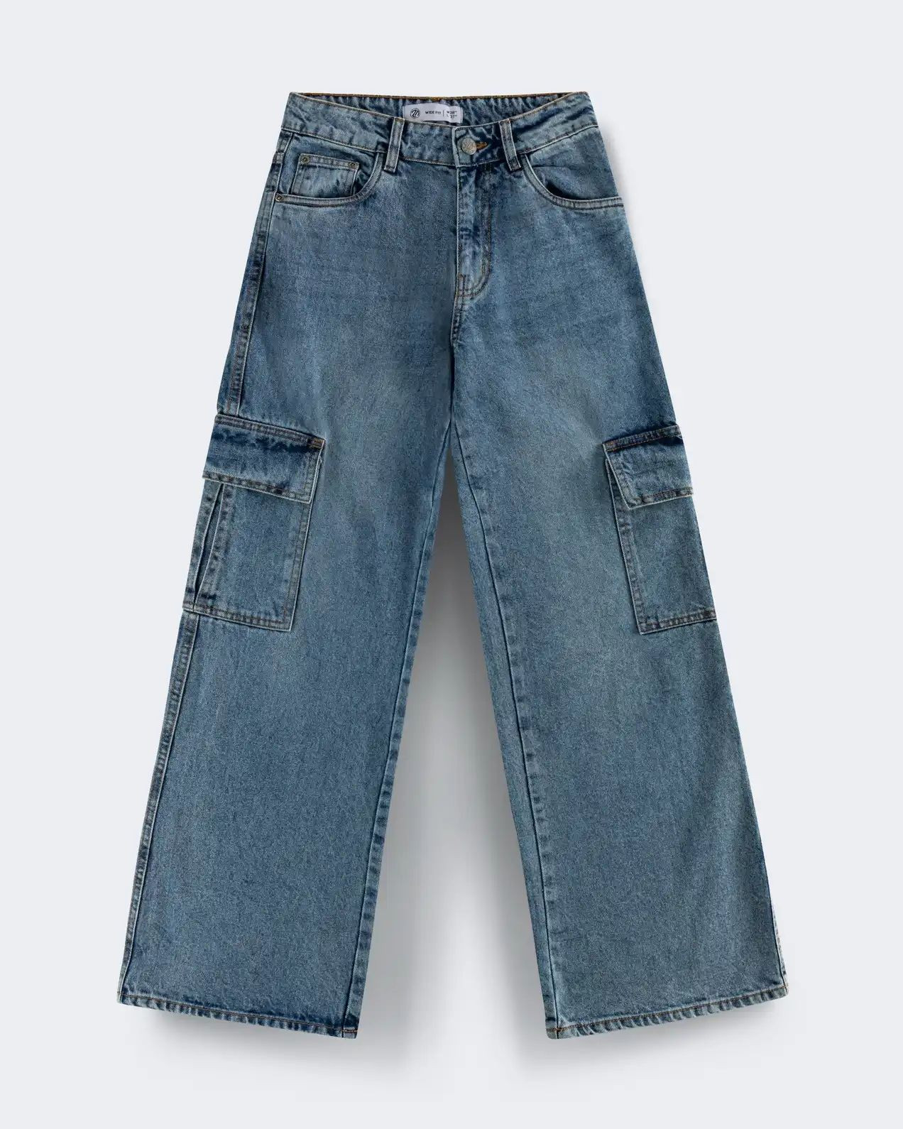 Women Wide Leg Cargo - Light Blue - W36/L30