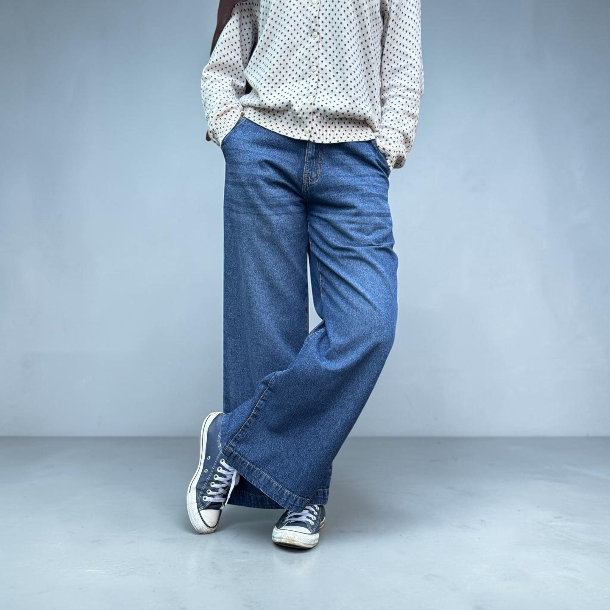 Women Wide Leg - Half Elastic Waist / Dark Blue - W26/L28