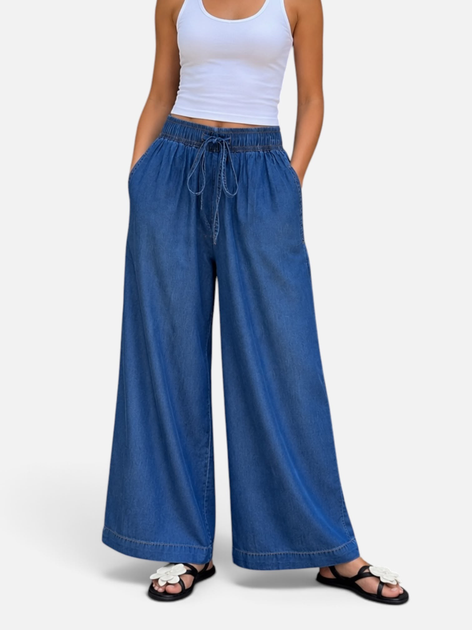 Women Wide Leg - Dark Blue TENCEL - Size L