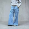 Women Wide Leg - Half Elastic Waist / Light Blue - W32/L28