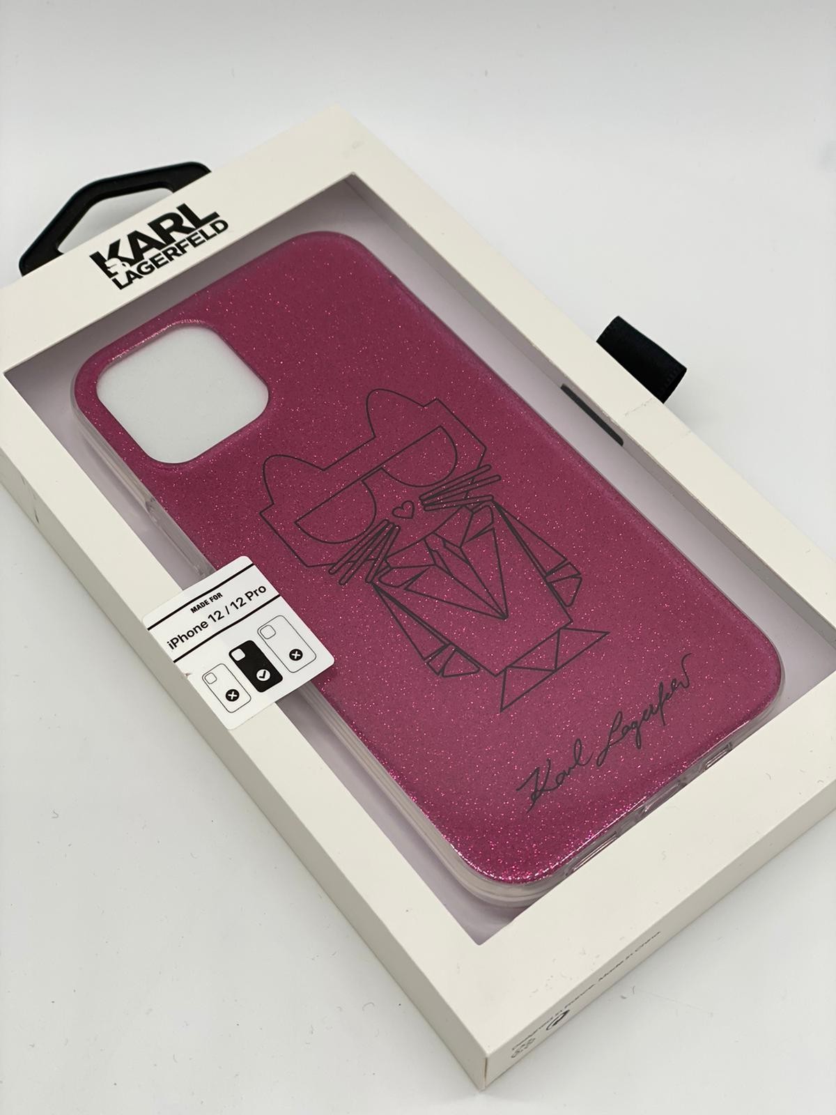 KARL LAGERFELD KOCKTAIL CHOUPETTE GL  IPHONE CASE - PINK GLITTER - 12/12 PRO