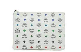 Mcm Pouch - White - Medium With Long Strap