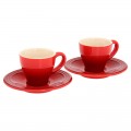 LE CREUSET CAPPUCCINO CUP & SAUCER - Cerise - SET OF 2