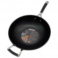 TNS OPEN STIRFRY PAN NS W/LONG HANDLE & HELPER HANDLE - Black - 30cm