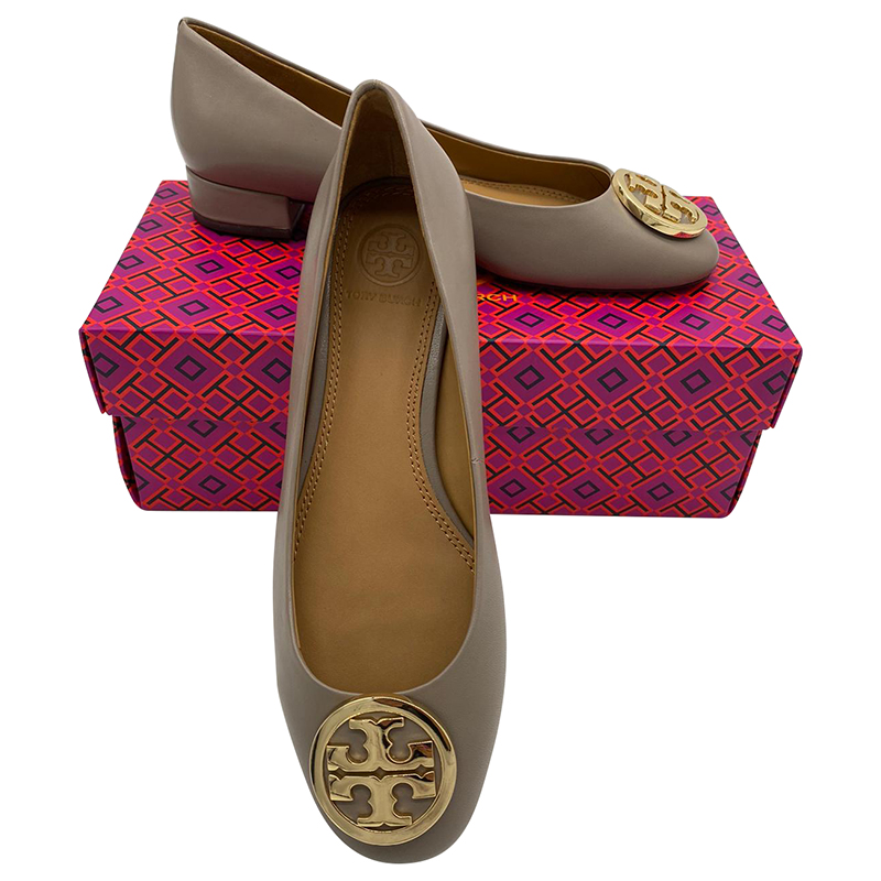 TORY BURCH BENTON 2 25MM BALLET 64086 - FRENCH GRAY/GOLD - SIZE US 6