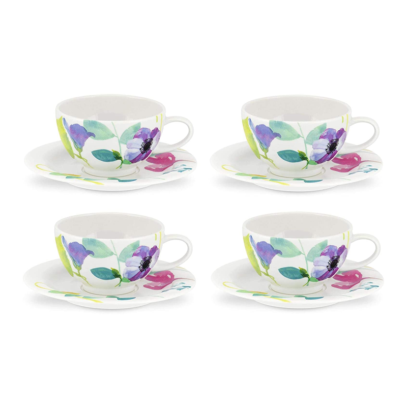 Portmeirion Water Garden Breakfast Cup And Saucer Set Of 4