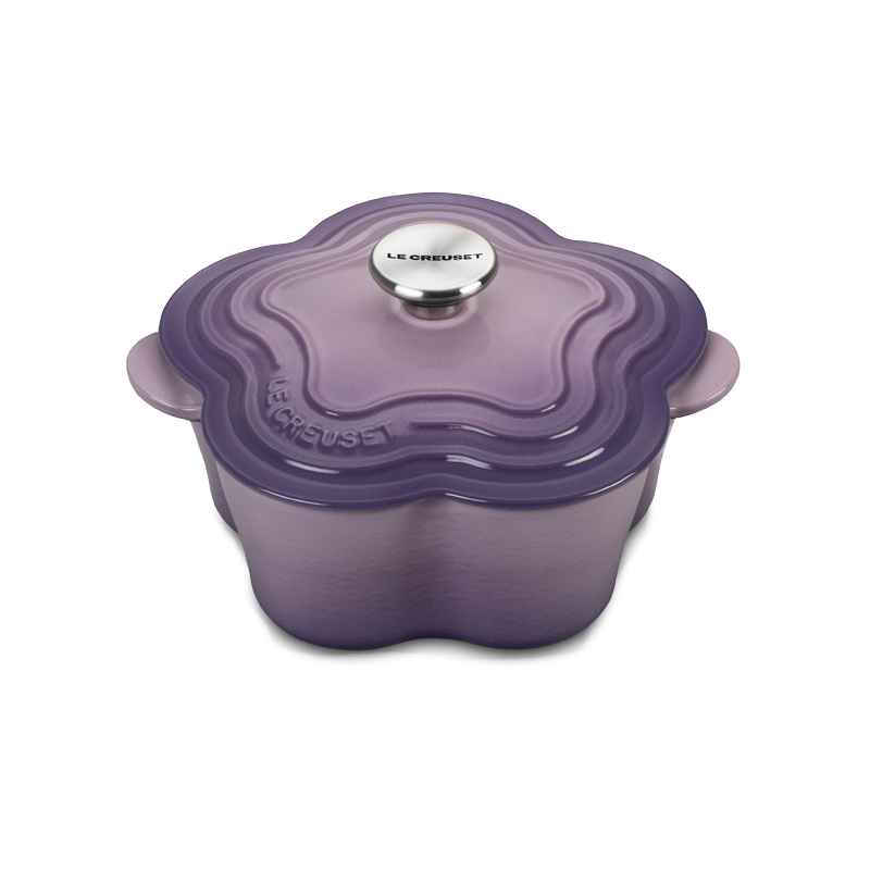 LE CREUSET Flower Cocotte Rondo Blue Bell Purple Rare Color With Instructions 