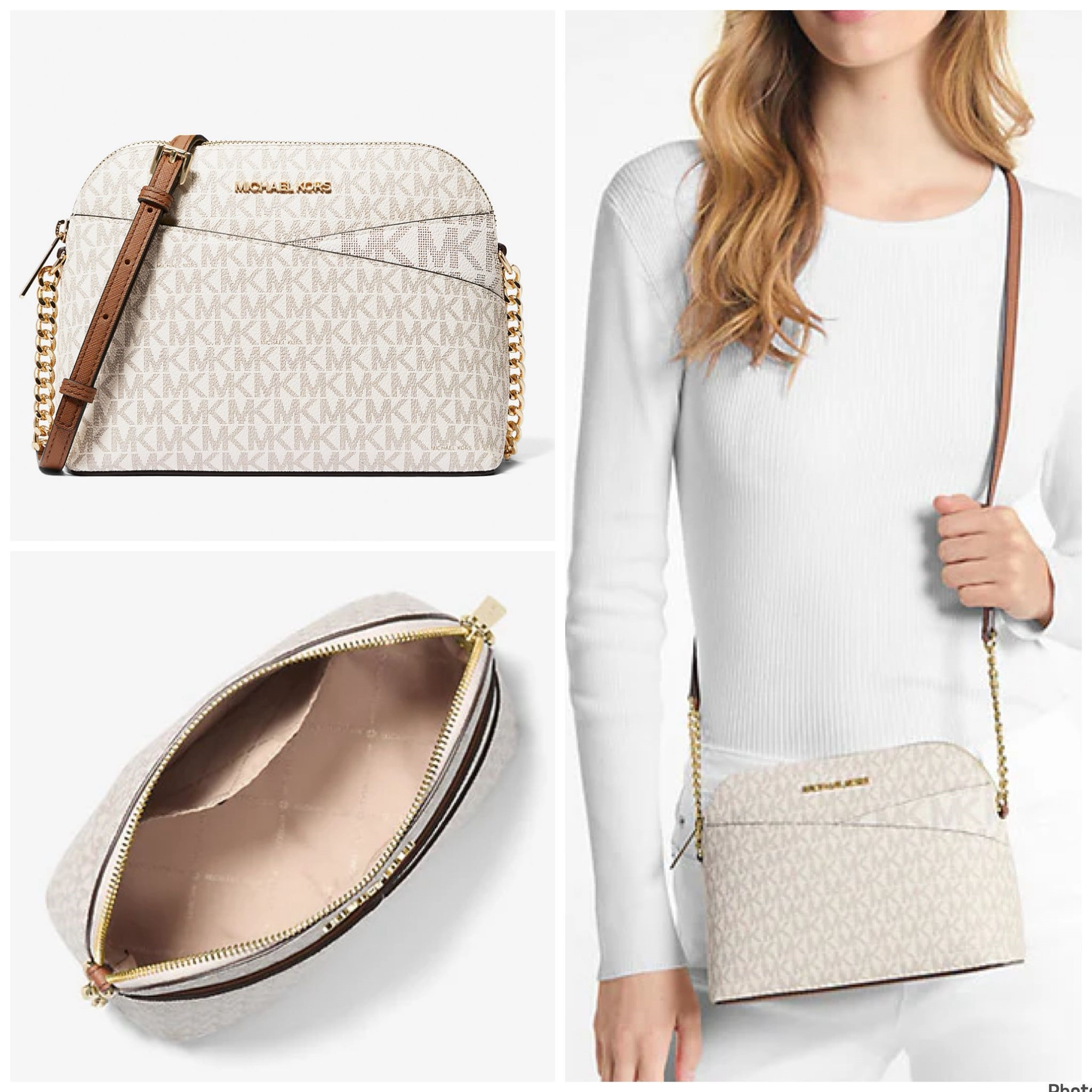 MICHAEL KORS JET SET DOME CROSSBODY - VANILLA / 35F1GTVC6B - 23 X 17.5 X 9 CM