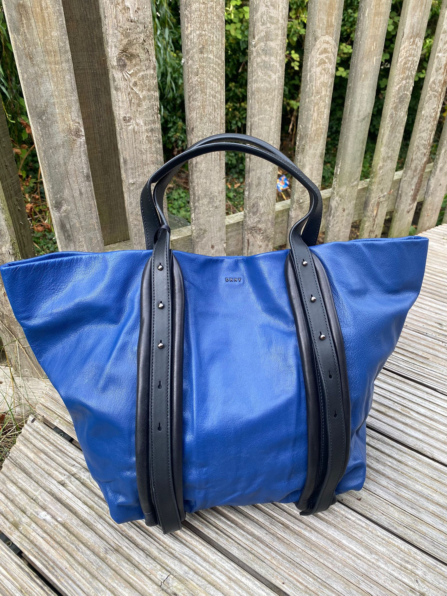 DKNY Saffiano Leather Tote Bag Blue Black Size L