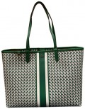 TORY BURCH TILE T LINK TOTE - EMERALD GREEN - 64206