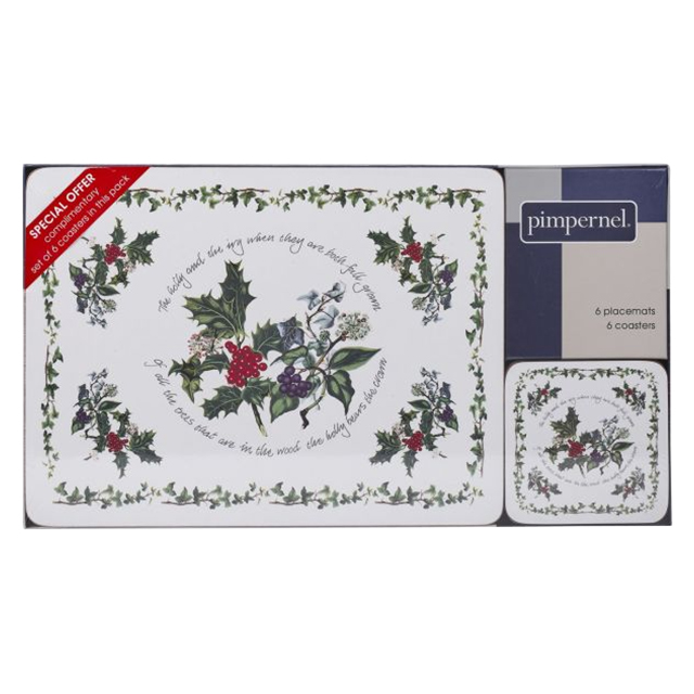 PORTMEIRION PLACEMATS & COASTER - HOLLY & IVY - SET OF 6