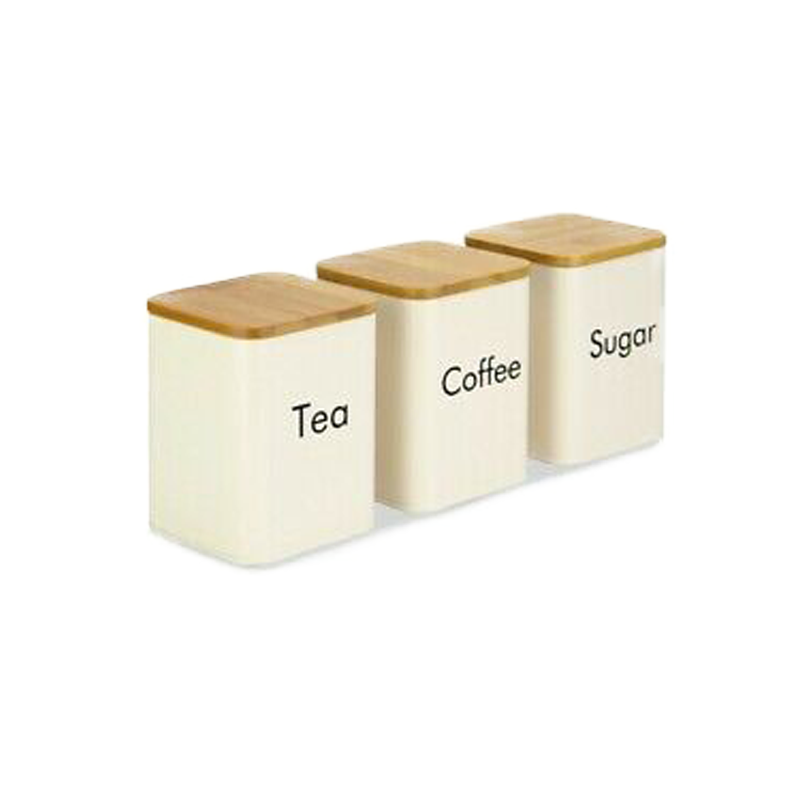 MAISON & WHITE TEA COFFEE AND SUGAR CANISTER - CREAM - SET OF 3