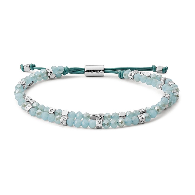 Fossil Bracelet - Blue Beaded Leather Slider - JOA00540040