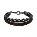 FOSSIL BRACELET - BLACK LEATHER AND GRAY STAINLESS STEEL - JOF00393040
