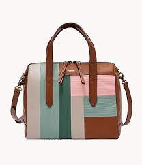 Fossil Sydney Satchel - Brown Patchwork - One Size