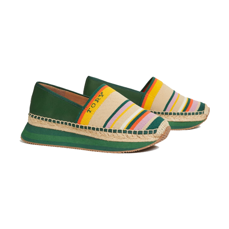 TORY BURCH SLIP ON TRAINER 57309 - CANYON STRIPE/EQUESTRIAN GREEN - SIZE US 8.5 -
