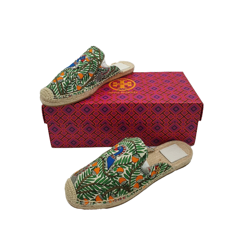 Tory Burch Max Espadrille Slide - Printed Canvas Espadrille - Something Wild Alloy - Size US 6.5 - 64559