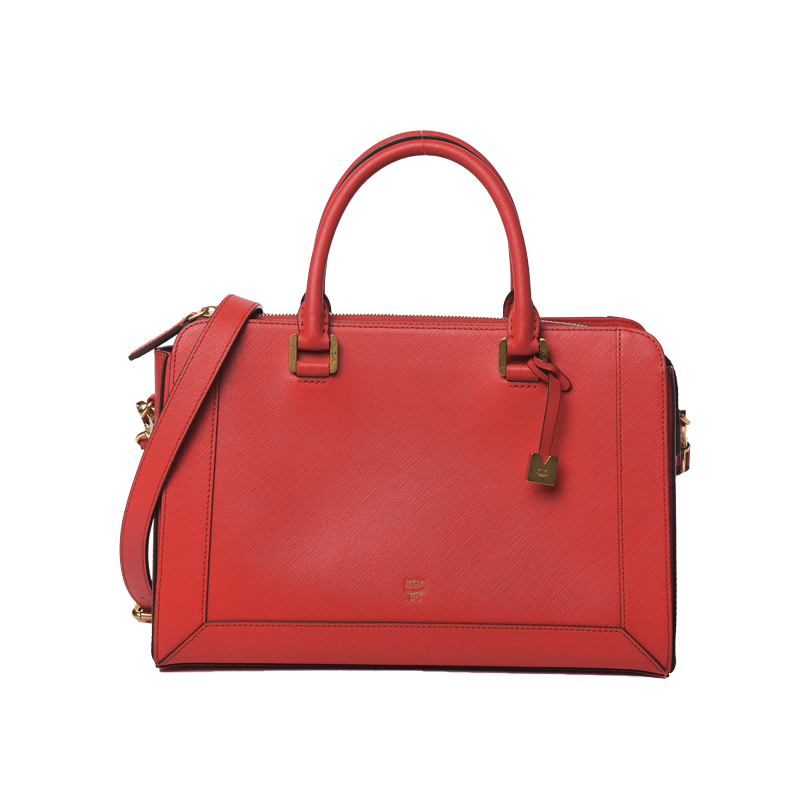 MCM SATCHEL - RED - MEDIUM WITH LONG STRAP